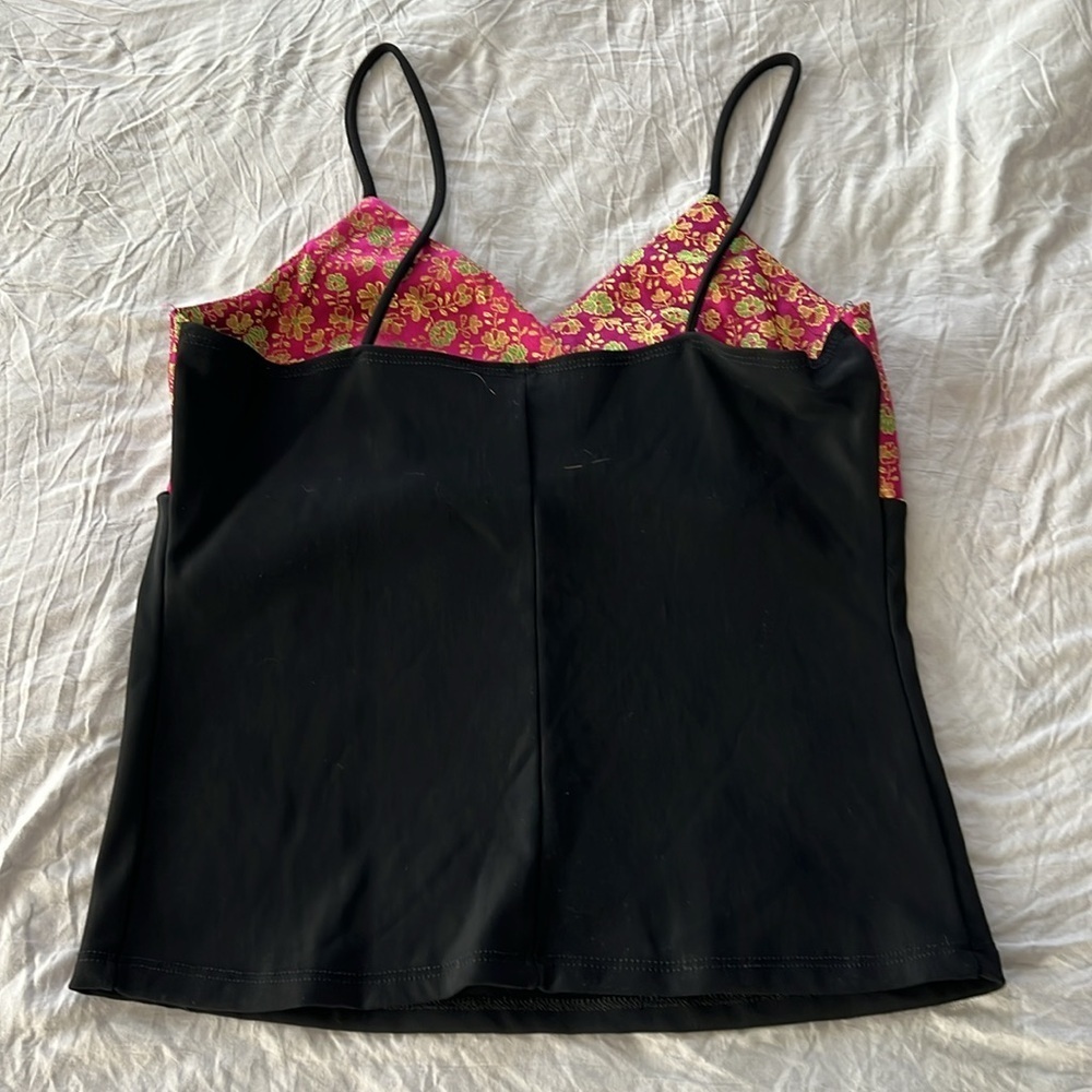 Vintage Black/Floral Tank Top Made in USA - Picture 2 of 4